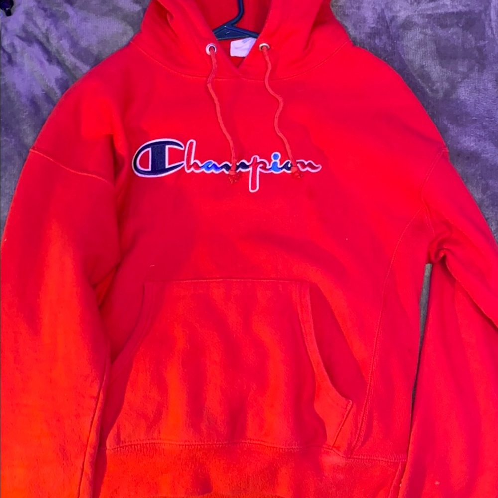Woman’s Red Champion Hoodie W/ Logo